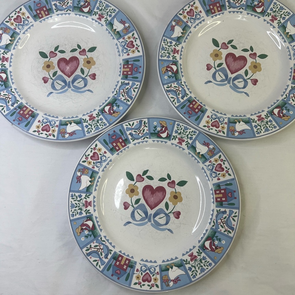Vintage Lot Of 6 Tienshan Stoneware Potpourri 3X 7.5” Plates And 3X 6” Plates - Picture 3 of 10